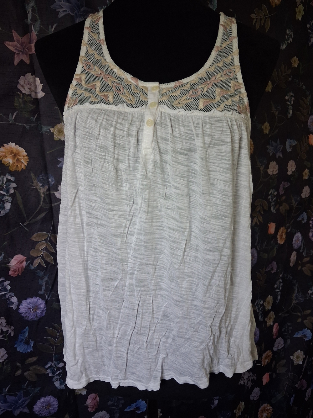 Cape Juby Cream Crochet Yoke Tank Top